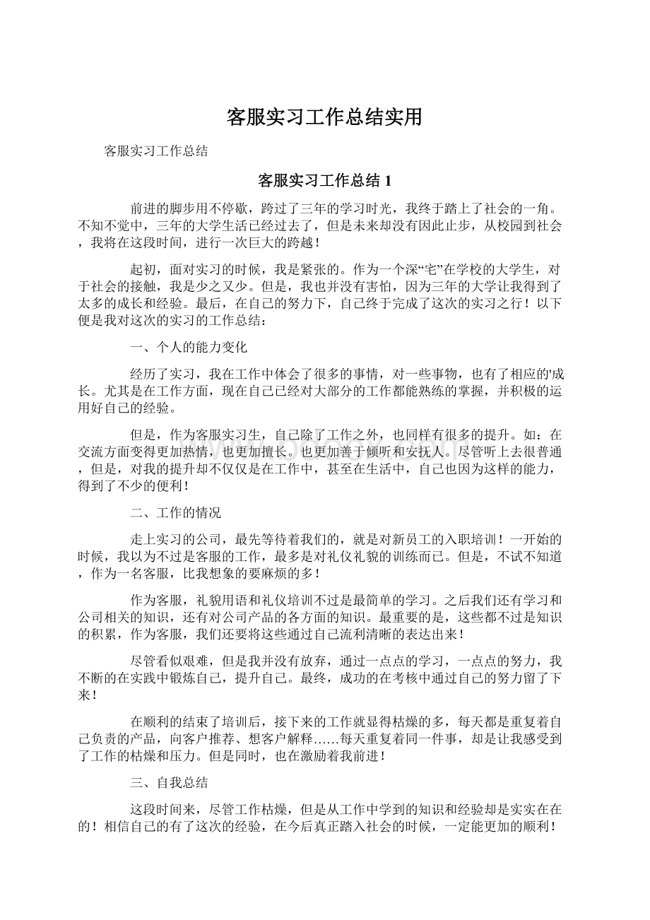 客服实习工作总结实用文档格式.docx