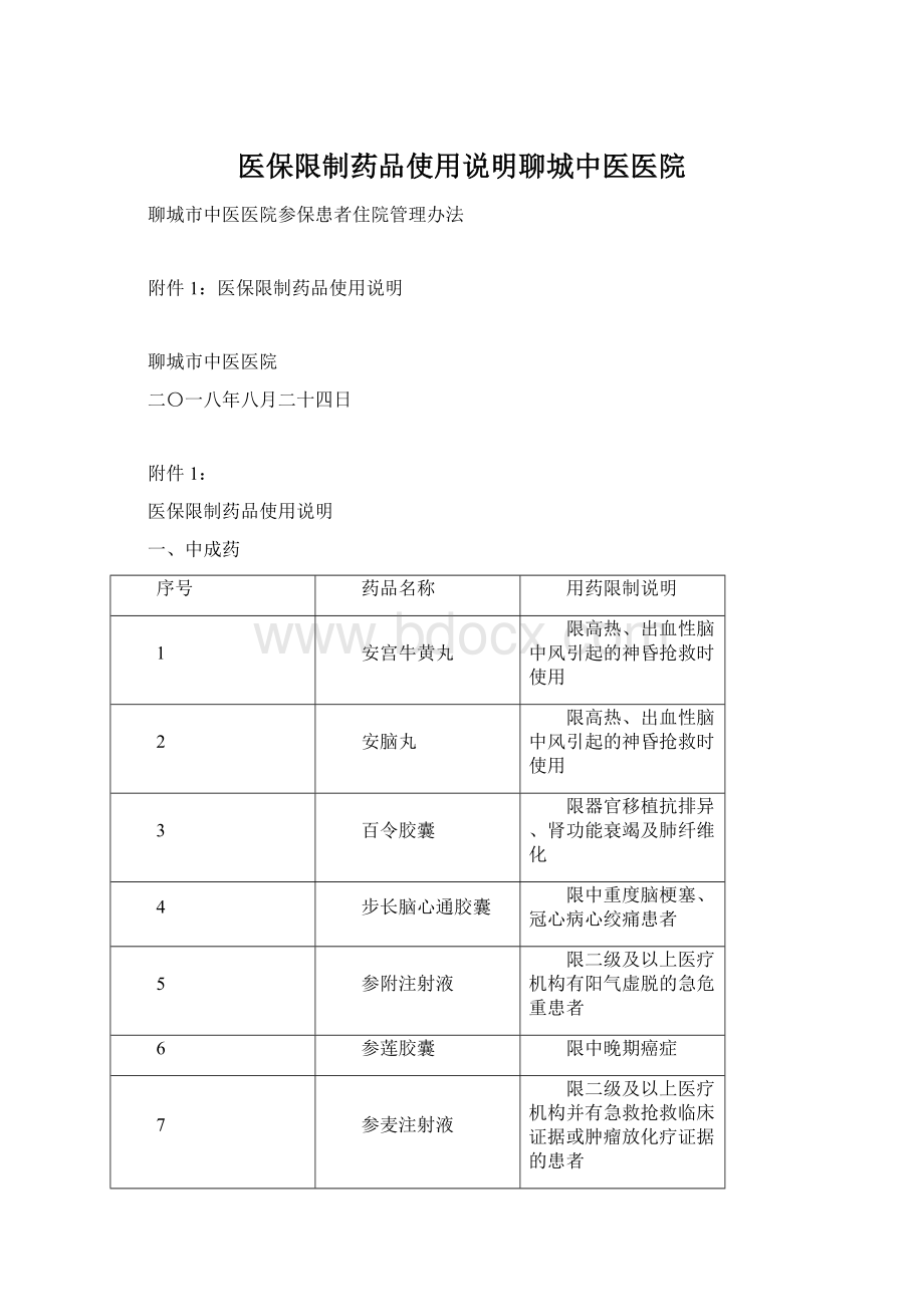 医保限制药品使用说明聊城中医医院Word文档格式.docx_第1页