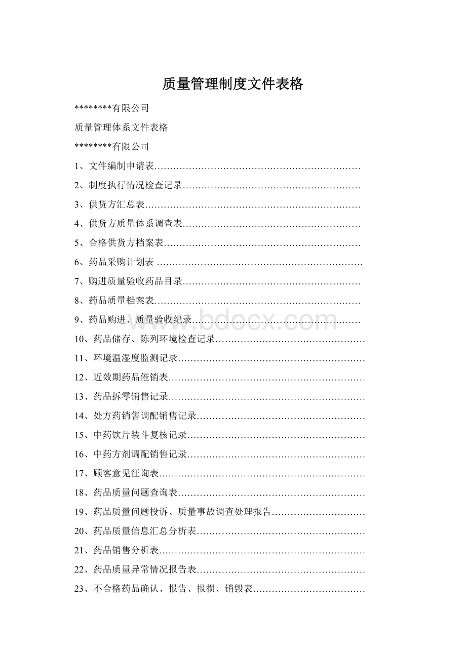 质量管理制度文件表格Word文档下载推荐.docx