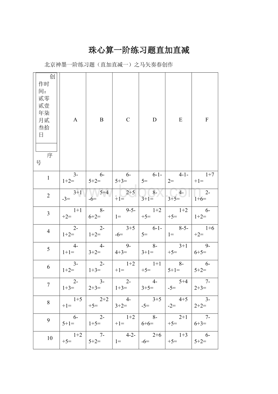 珠心算一阶练习题直加直减.docx_第1页