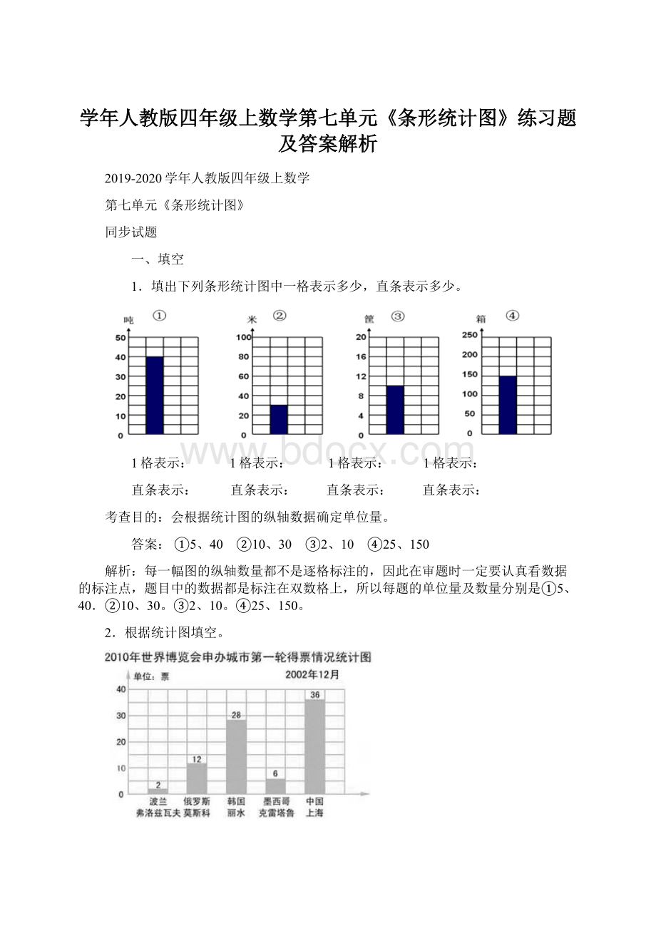 学年人教版四年级上数学第七单元《条形统计图》练习题及答案解析Word文件下载.docx_第1页