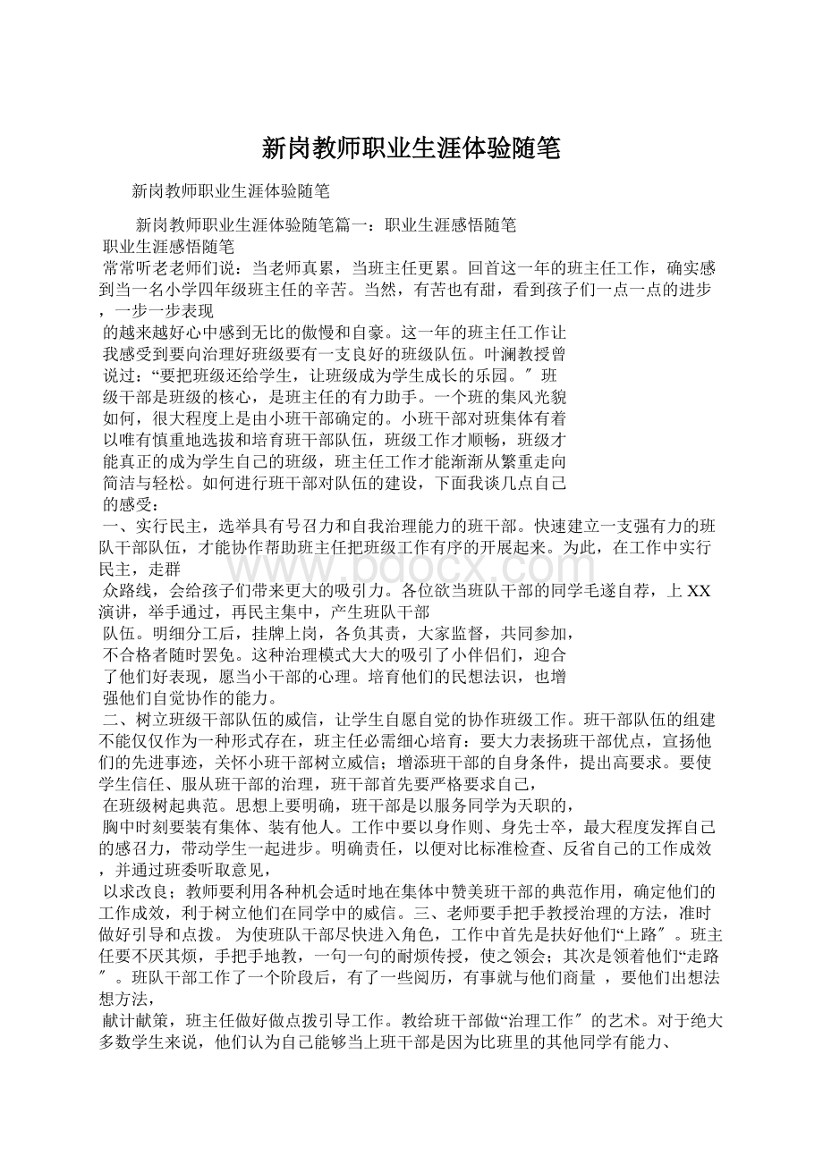 新岗教师职业生涯体验随笔Word文件下载.docx