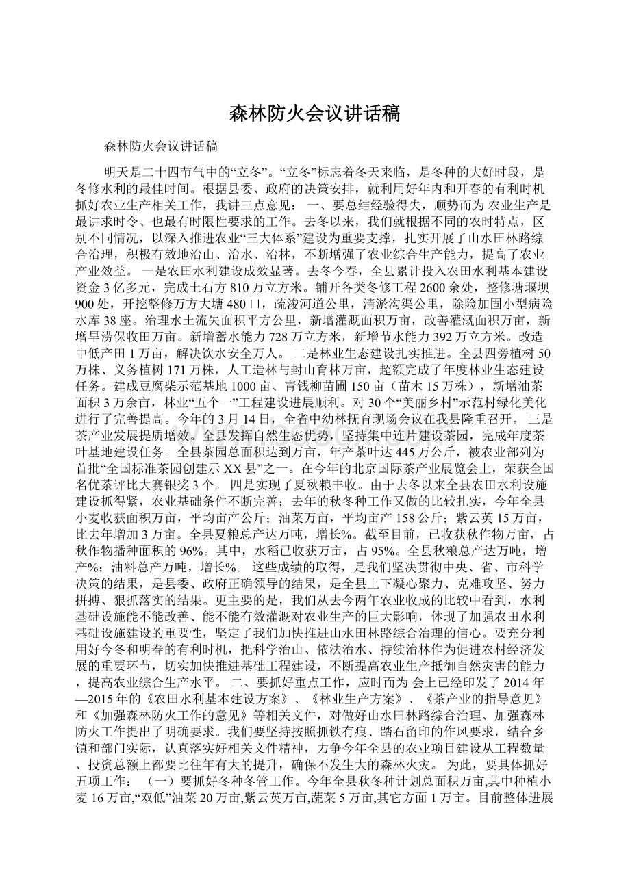 森林防火会议讲话稿Word下载.docx