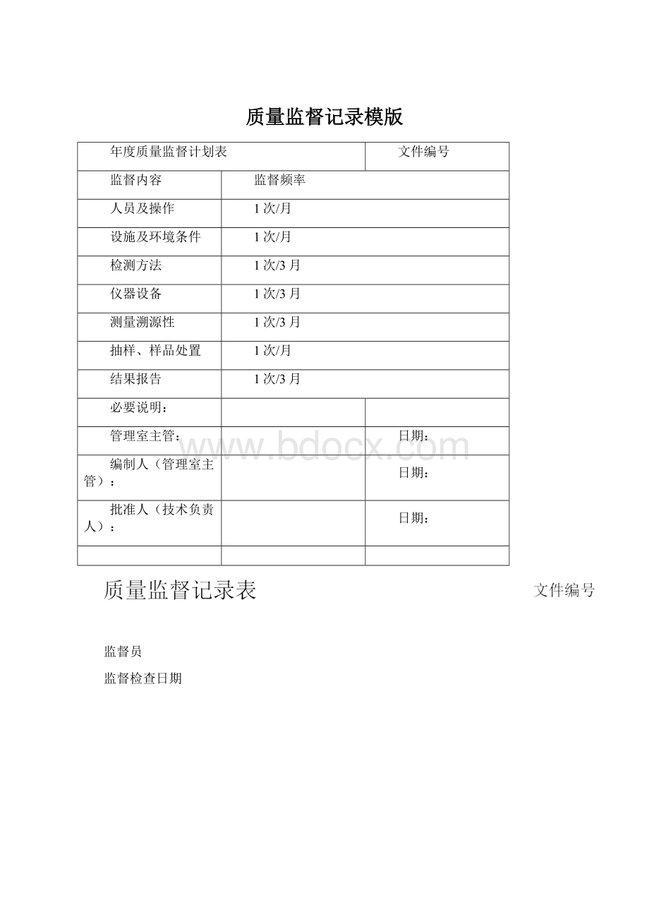 质量监督记录模版Word格式文档下载.docx