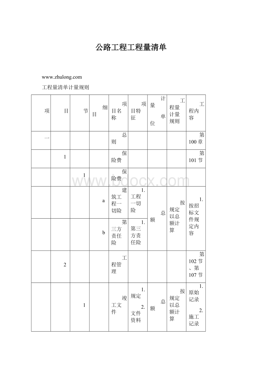 公路工程工程量清单Word格式.docx