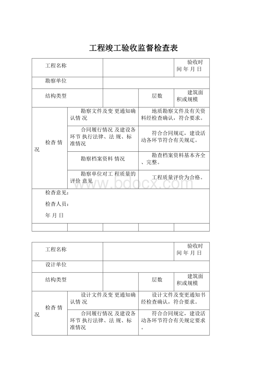 工程竣工验收监督检查表.docx_第1页