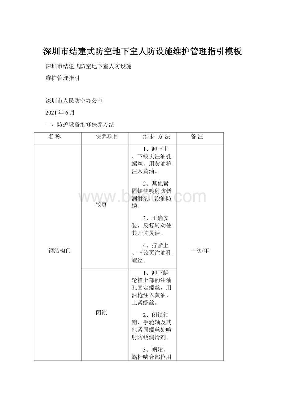 深圳市结建式防空地下室人防设施维护管理指引模板文档格式.docx