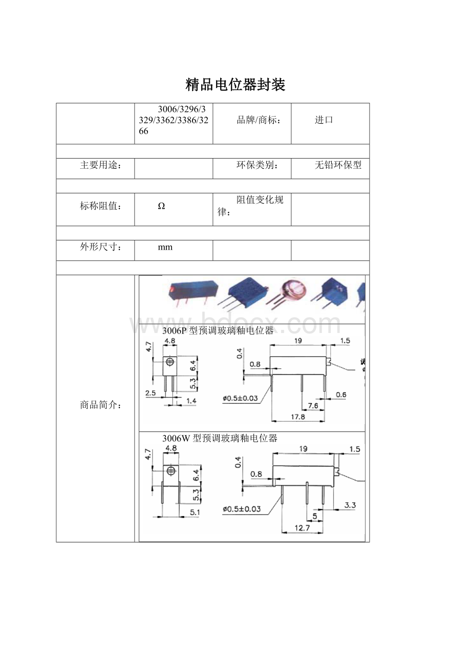 精品电位器封装Word格式.docx