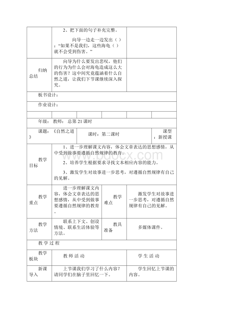 精品人教版小学四年级语文下册表格式教案.docx_第3页