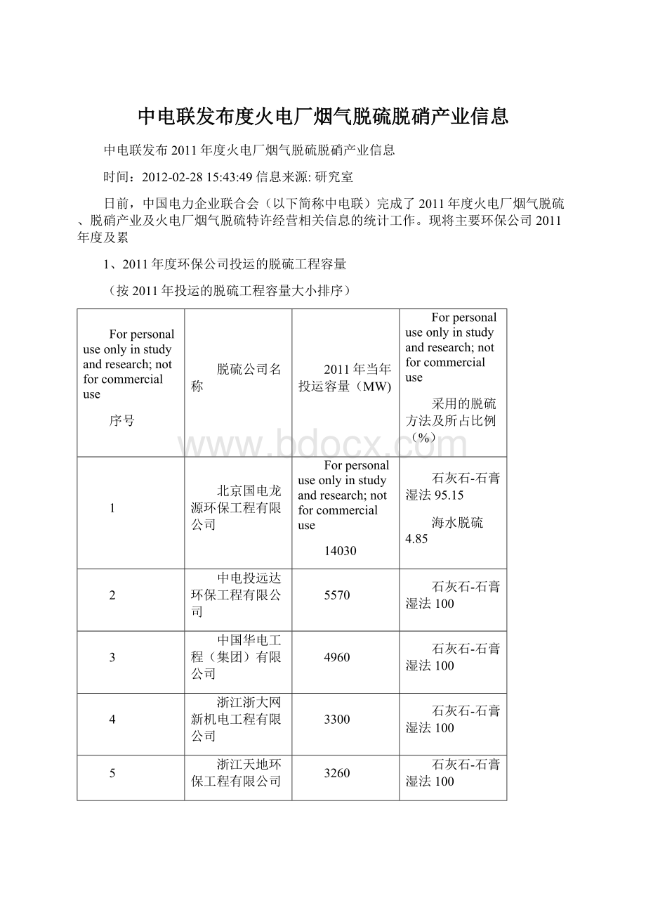 中电联发布度火电厂烟气脱硫脱硝产业信息.docx_第1页