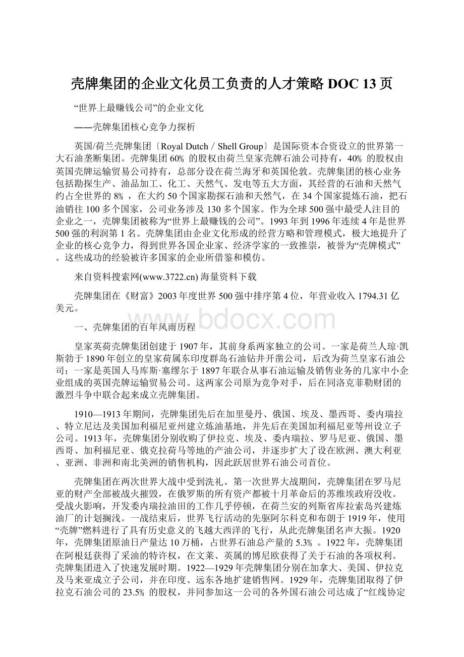 壳牌集团的企业文化员工负责的人才策略DOC 13页.docx