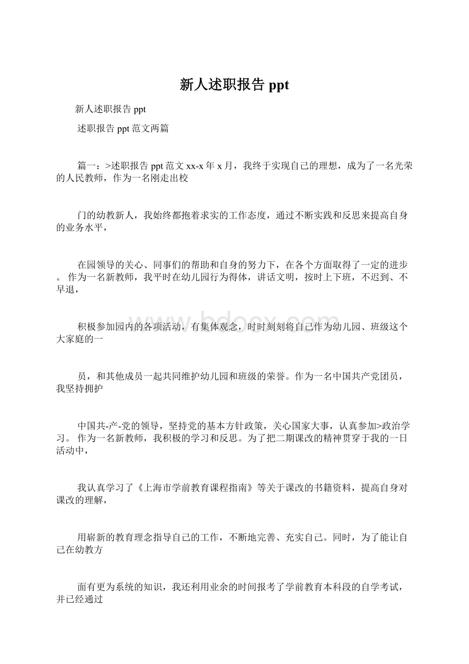 新人述职报告ppt文档格式.docx