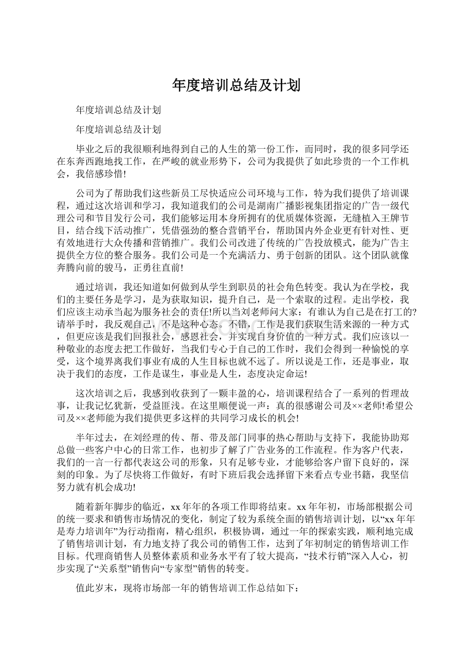 年度培训总结及计划Word格式文档下载.docx