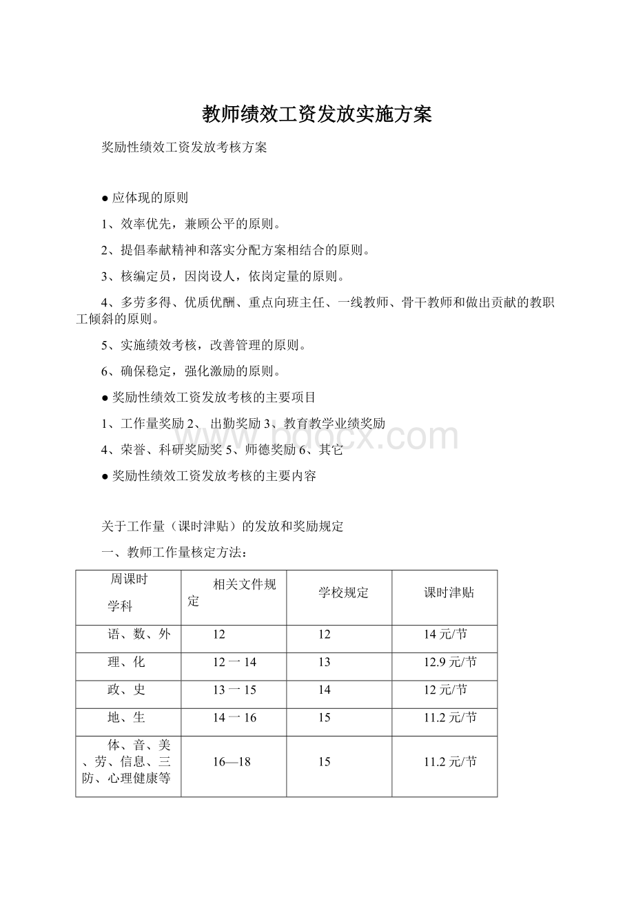 教师绩效工资发放实施方案.docx_第1页