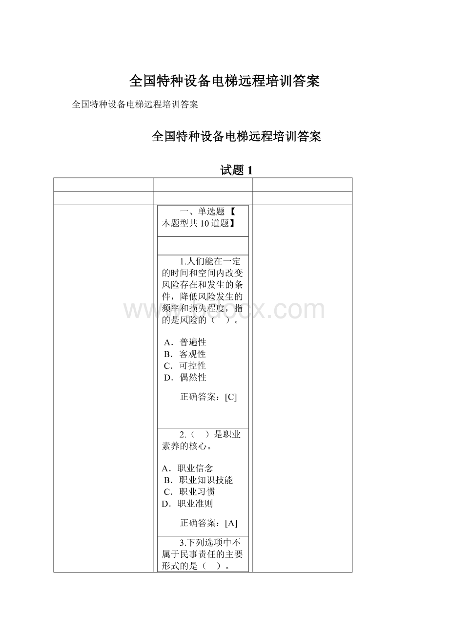 全国特种设备电梯远程培训答案.docx