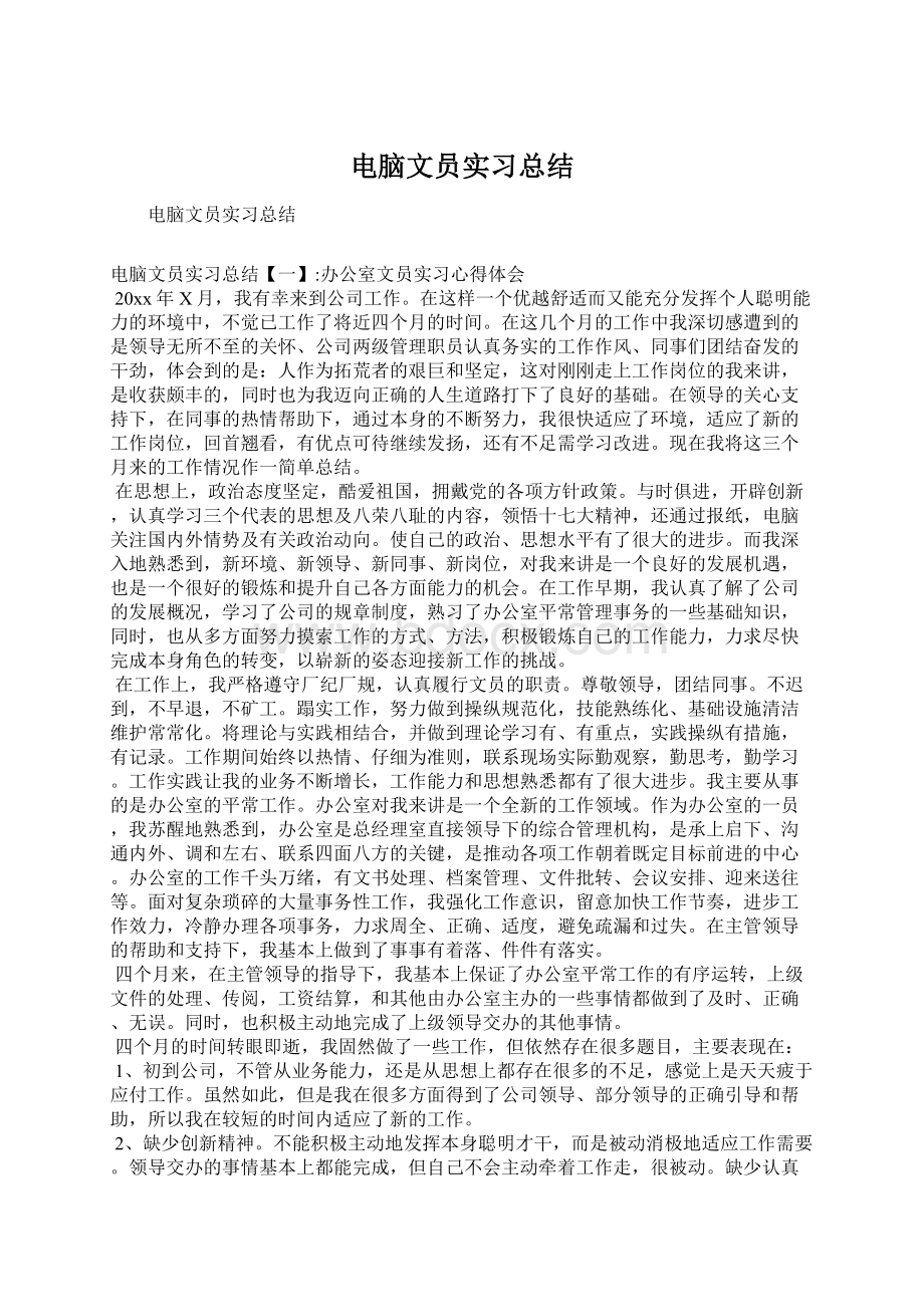 电脑文员实习总结.docx_第1页