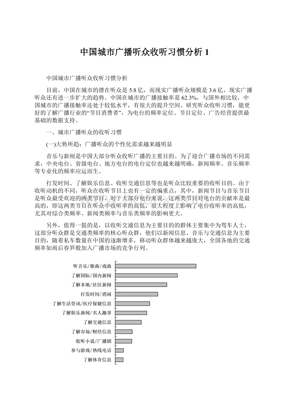 中国城市广播听众收听习惯分析1文档格式.docx