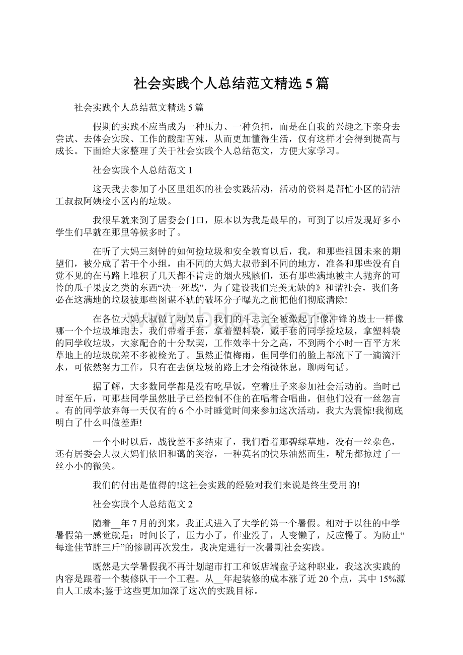 社会实践个人总结范文精选5篇.docx