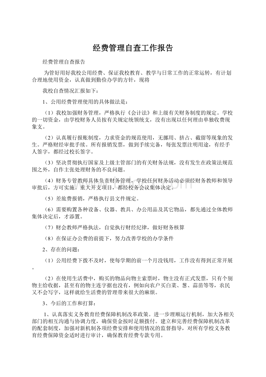 经费管理自查工作报告文档格式.docx