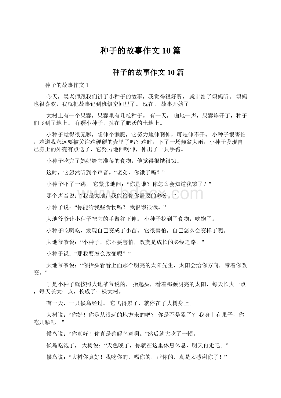 种子的故事作文10篇Word格式文档下载.docx_第1页