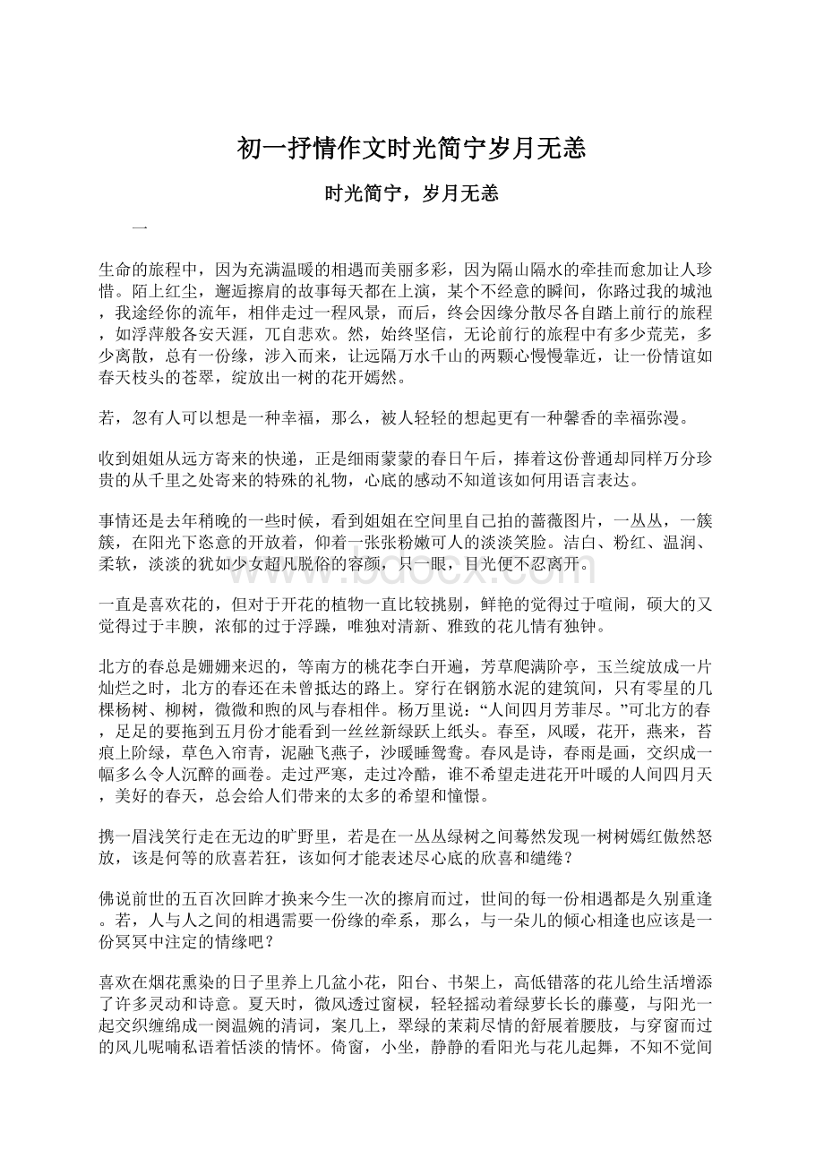 初一抒情作文时光简宁岁月无恙.docx