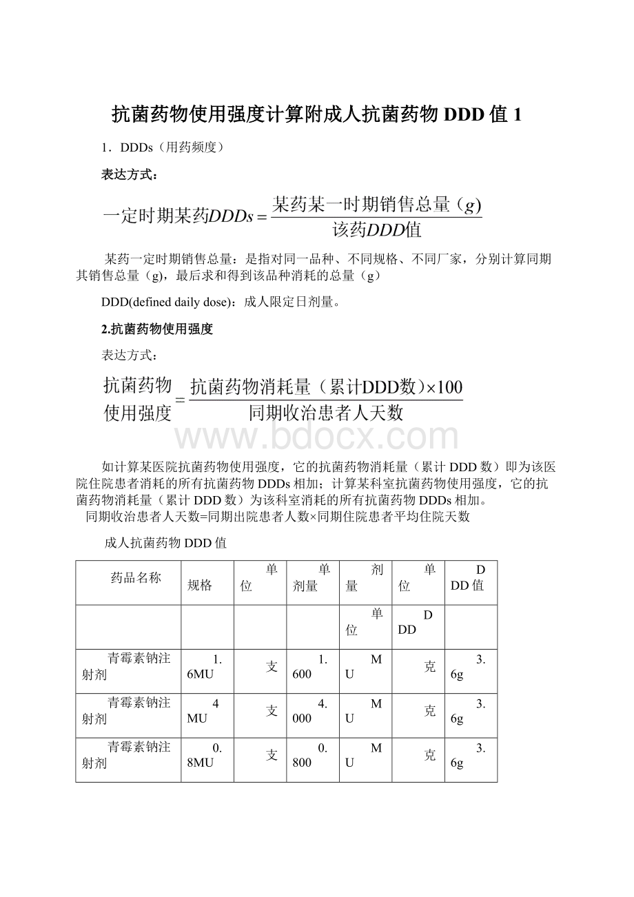 抗菌药物使用强度计算附成人抗菌药物DDD值1.docx