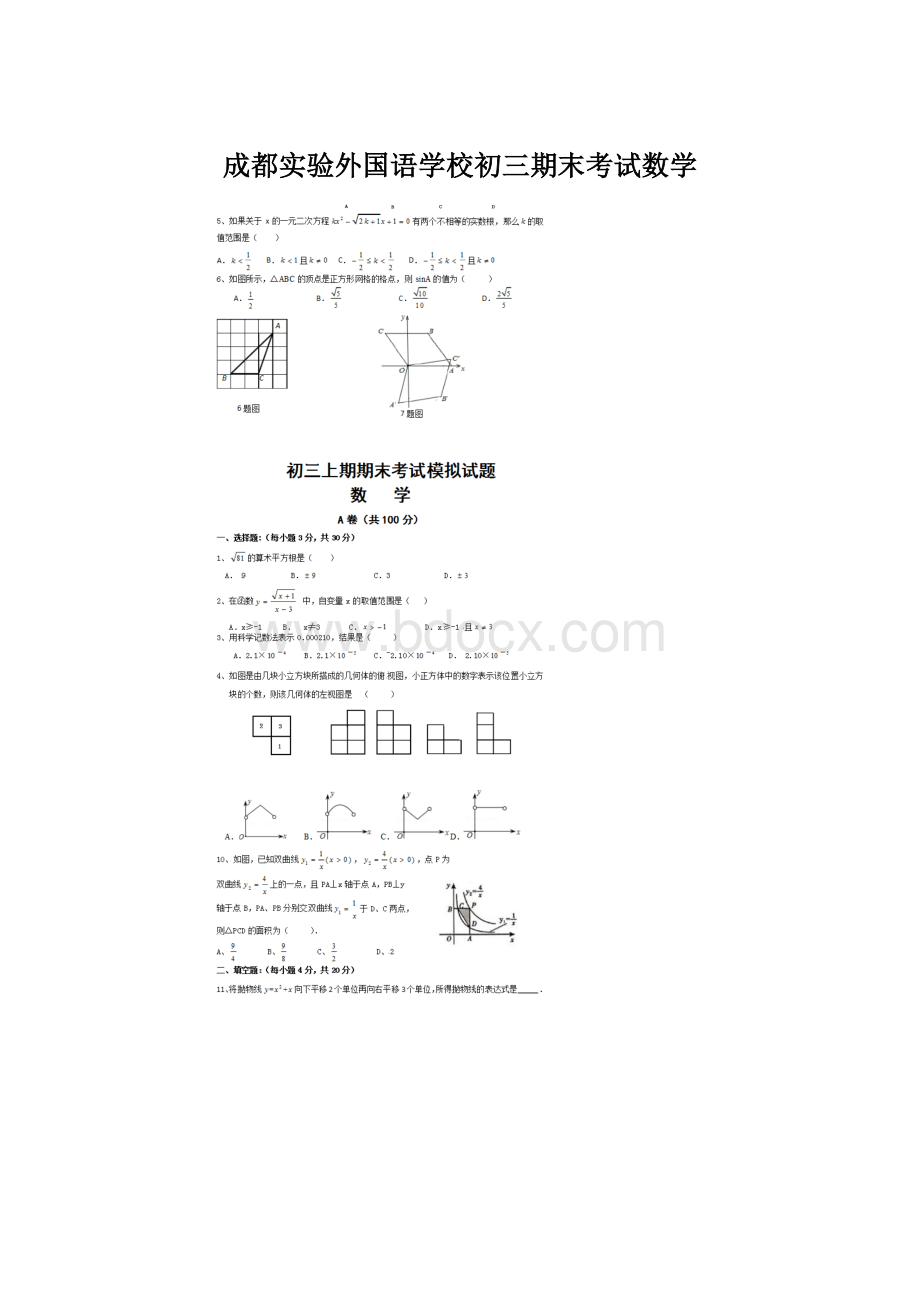 成都实验外国语学校初三期末考试数学.docx