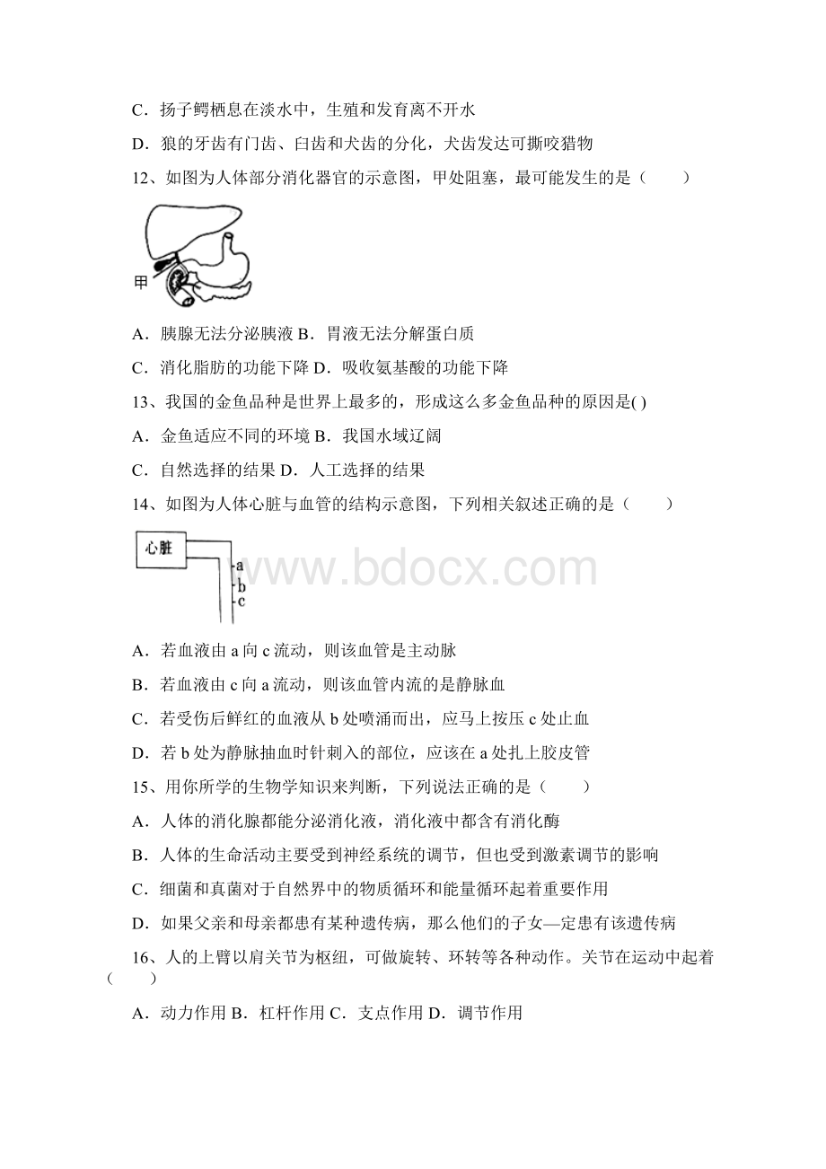 苏教版八年级生物下册月考质量分析卷及答案Word下载.docx_第3页