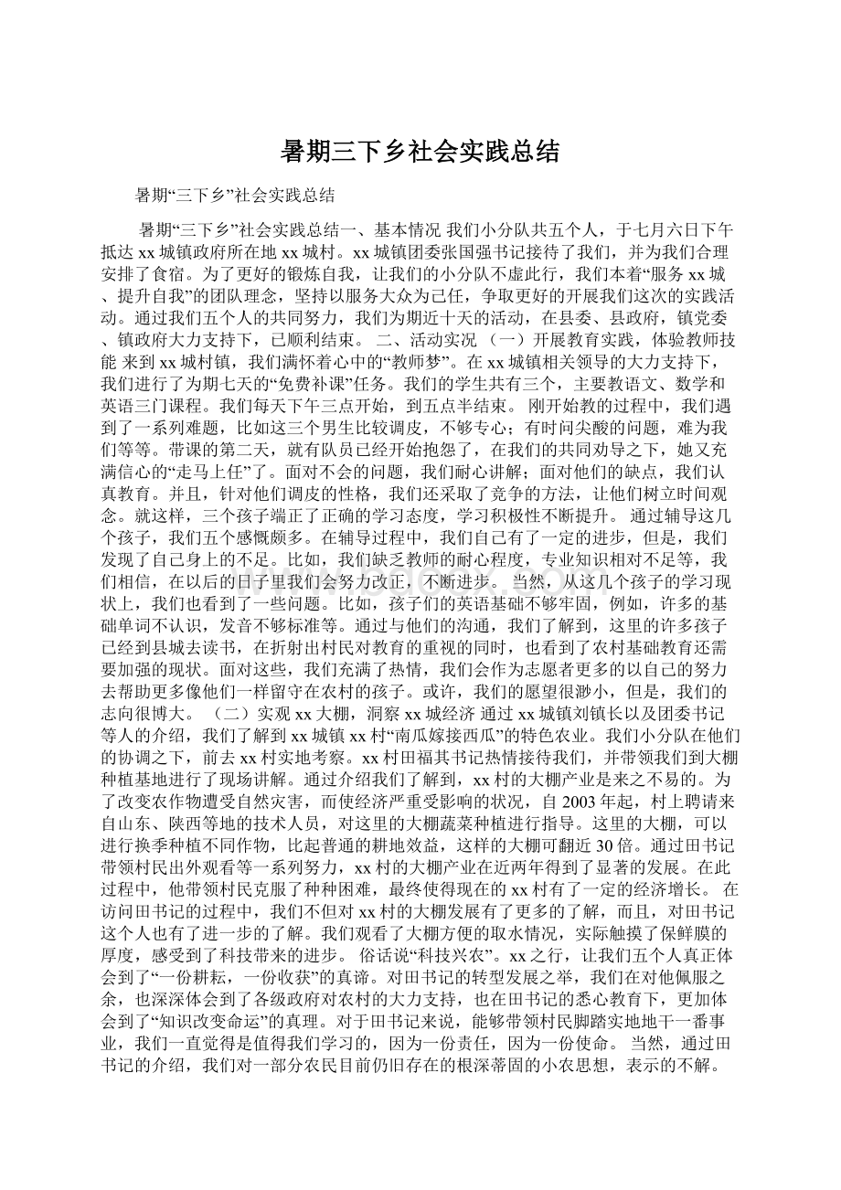 暑期三下乡社会实践总结.docx_第1页