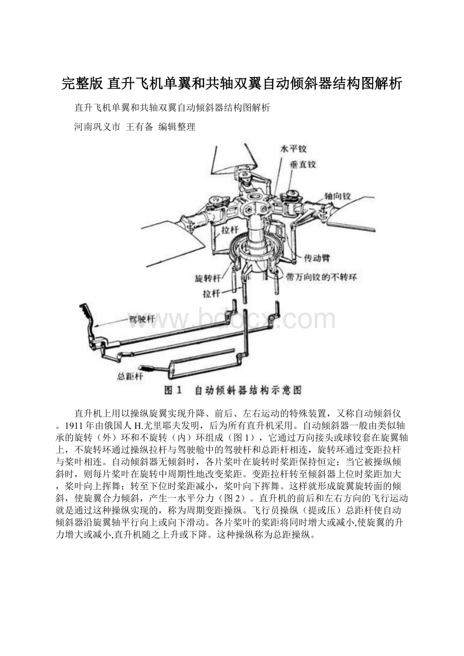 完整版 直升飞机单翼和共轴双翼自动倾斜器结构图解析.docx_第1页