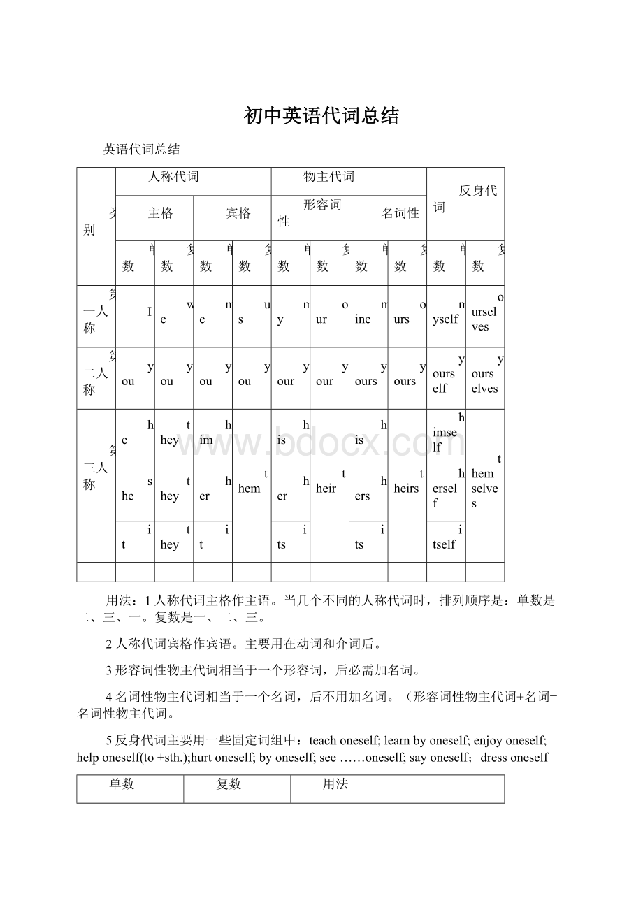 初中英语代词总结.docx