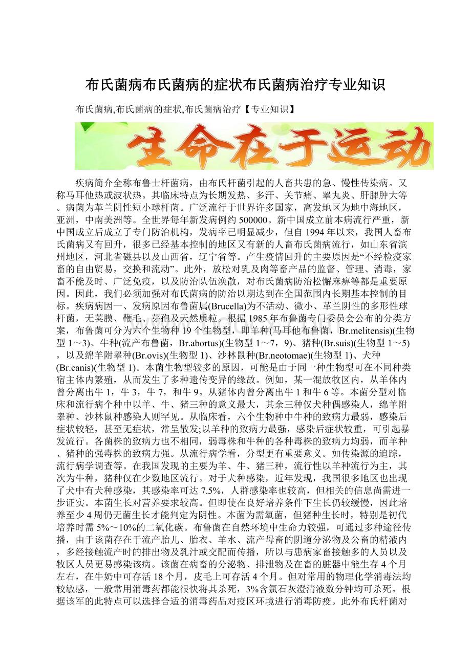 布氏菌病布氏菌病的症状布氏菌病治疗专业知识.docx_第1页