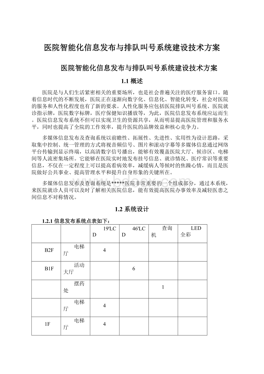 医院智能化信息发布与排队叫号系统建设技术方案Word下载.docx_第1页