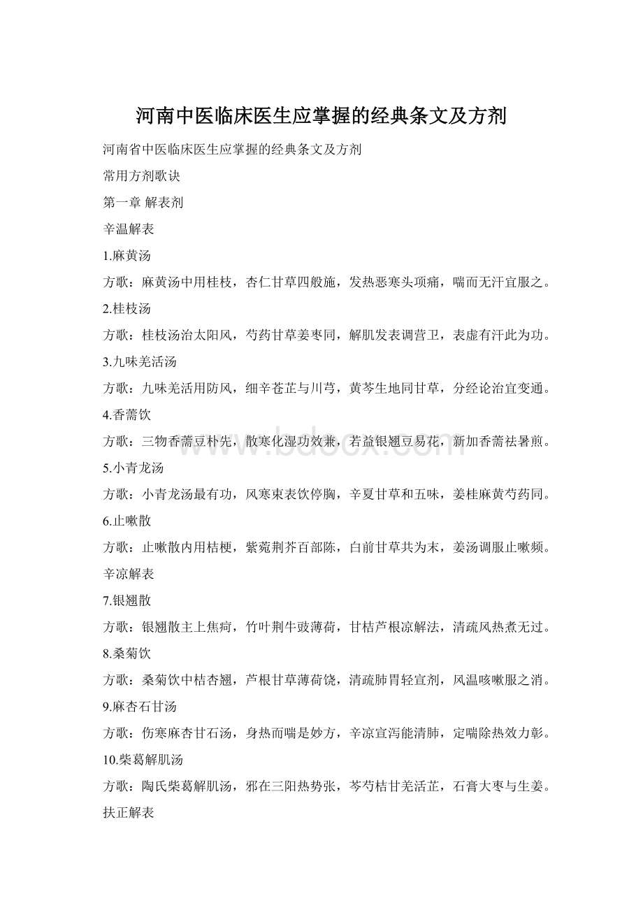 河南中医临床医生应掌握的经典条文及方剂.docx_第1页