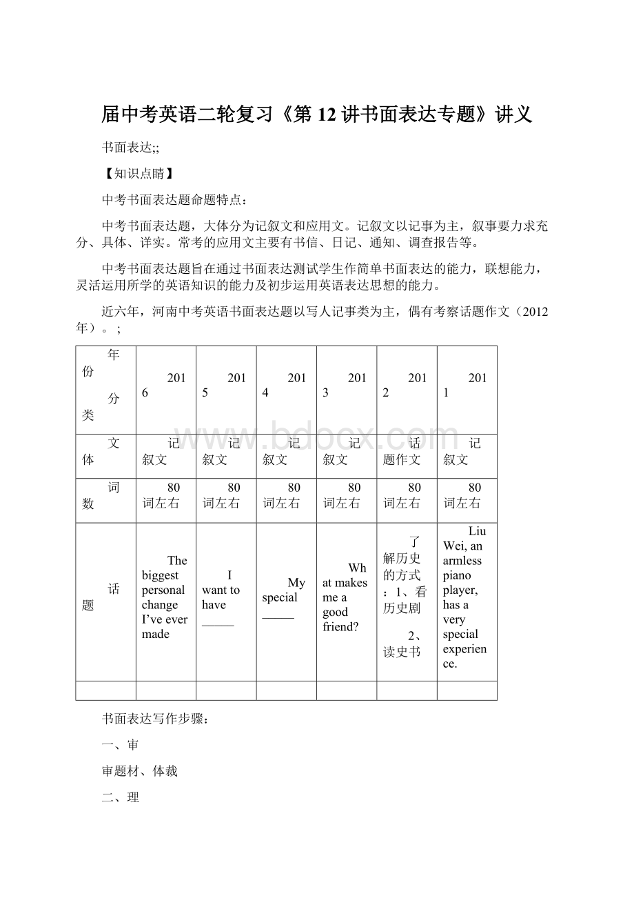 届中考英语二轮复习《第12讲书面表达专题》讲义.docx_第1页