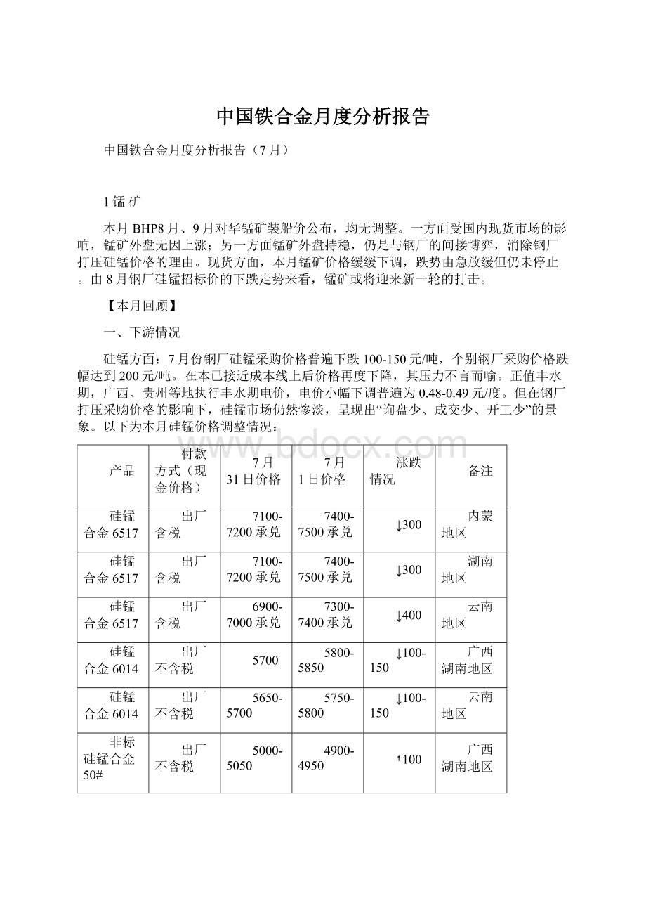 中国铁合金月度分析报告.docx_第1页