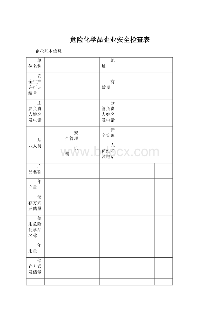 危险化学品企业安全检查表Word下载.docx