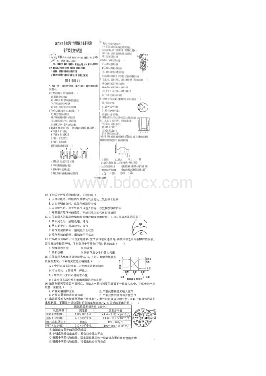 山东省青岛市李沧区七年级生物下学期期末学业水平检测试题扫描版无答案 新人教版Word文档下载推荐.docx_第2页