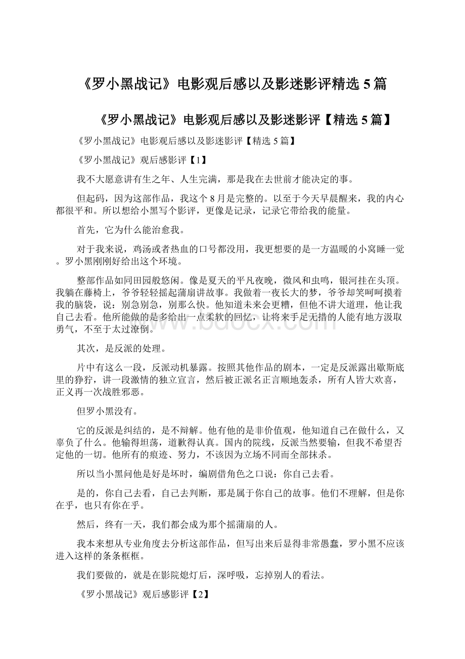 《罗小黑战记》电影观后感以及影迷影评精选5篇Word文档格式.docx