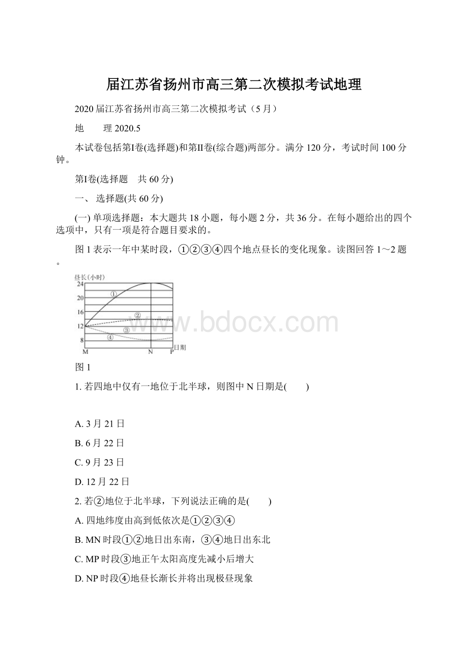 届江苏省扬州市高三第二次模拟考试地理.docx