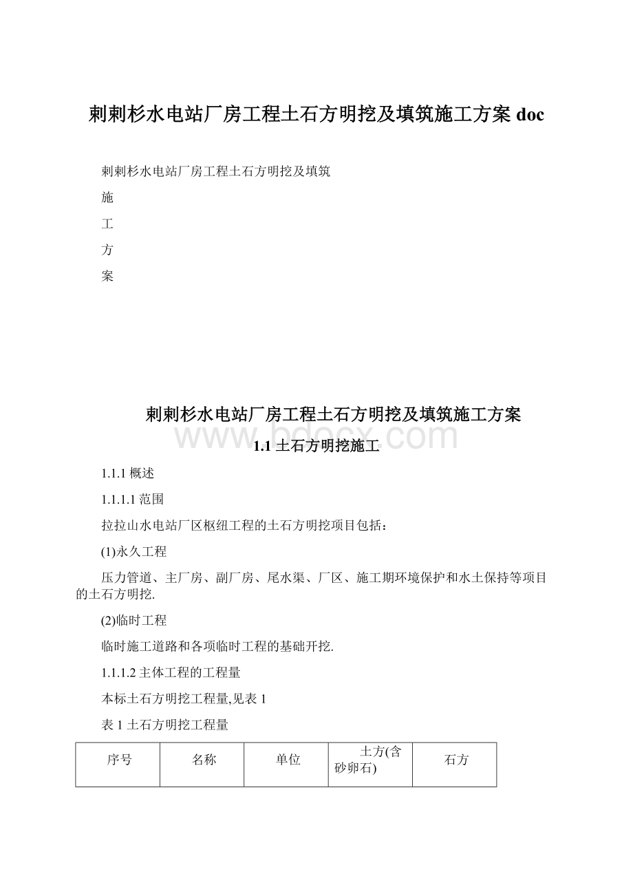 剌剌杉水电站厂房工程土石方明挖及填筑施工方案doc.docx