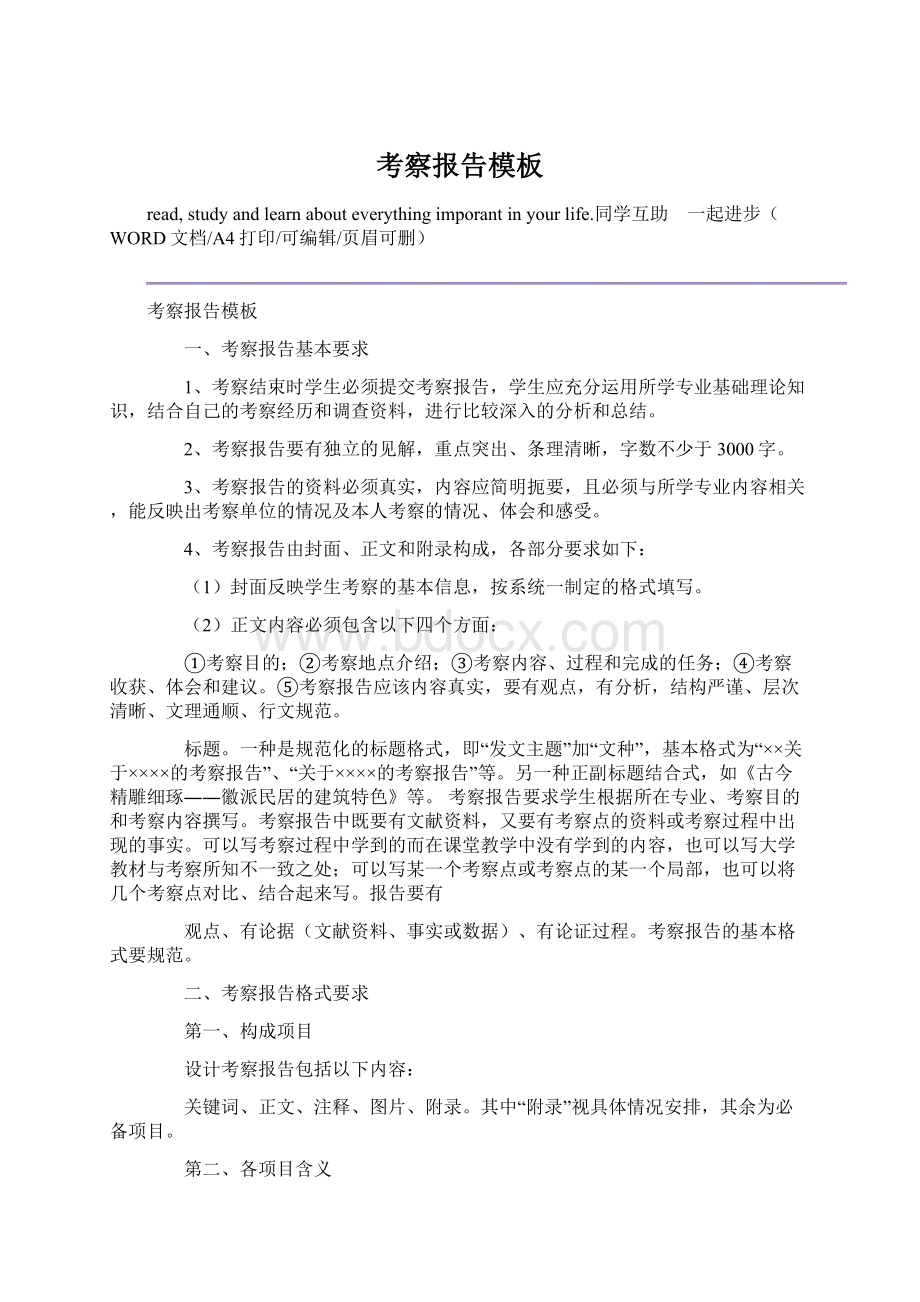 考察报告模板文档格式.docx