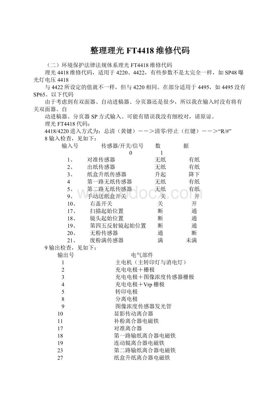 整理理光FT4418维修代码Word格式文档下载.docx