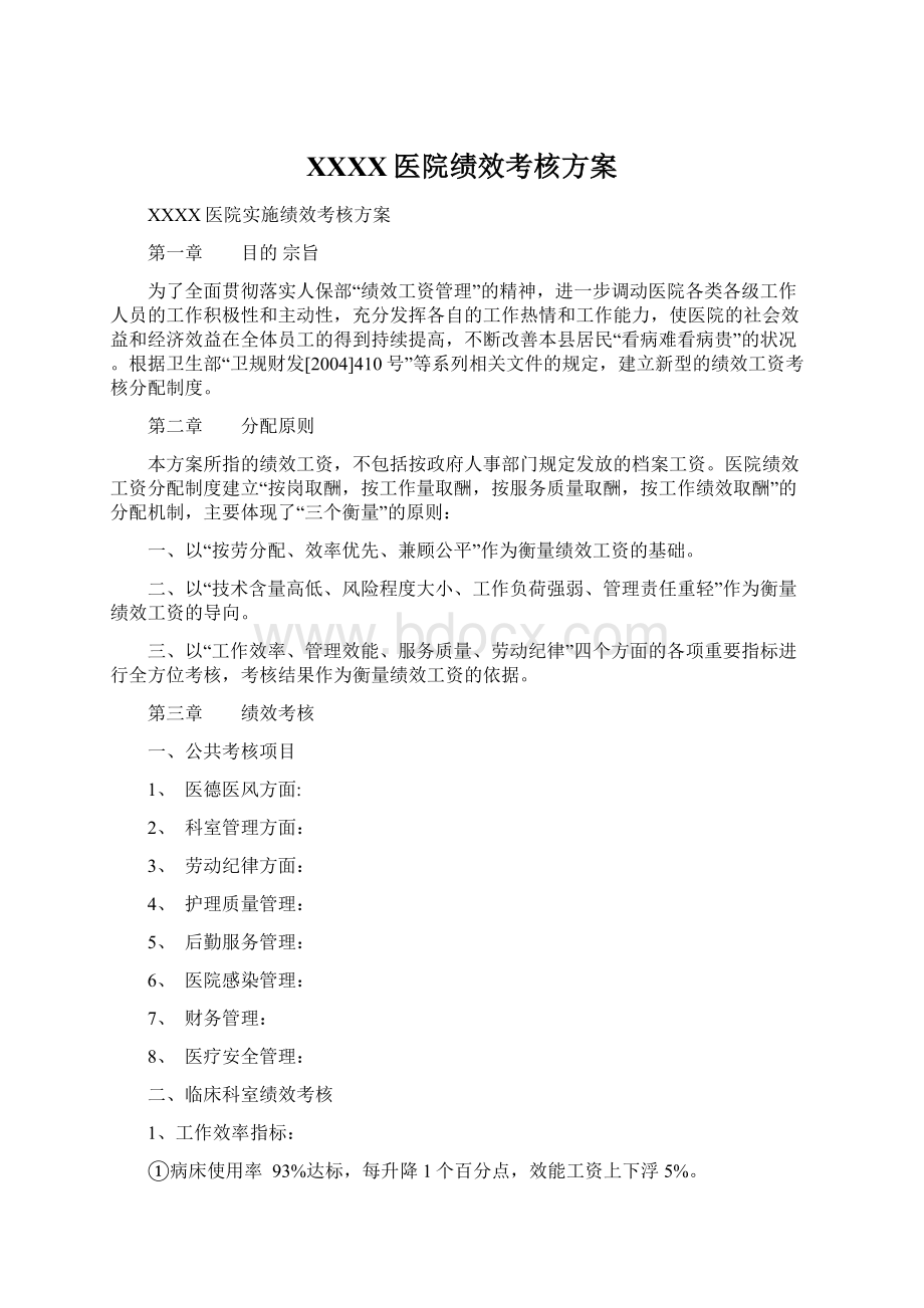 XXXX医院绩效考核方案Word文档格式.docx