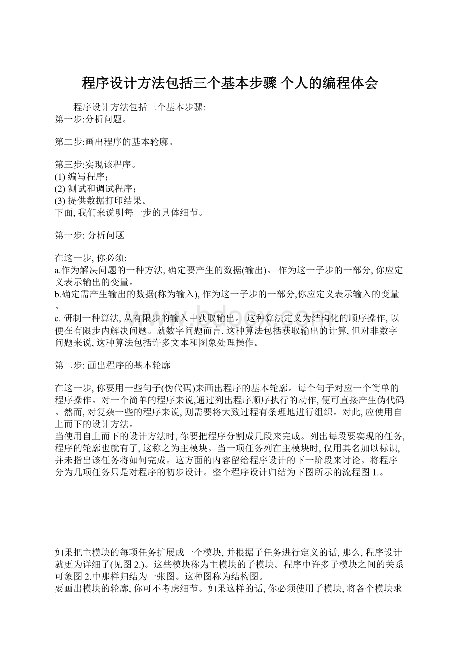 程序设计方法包括三个基本步骤 个人的编程体会.docx_第1页