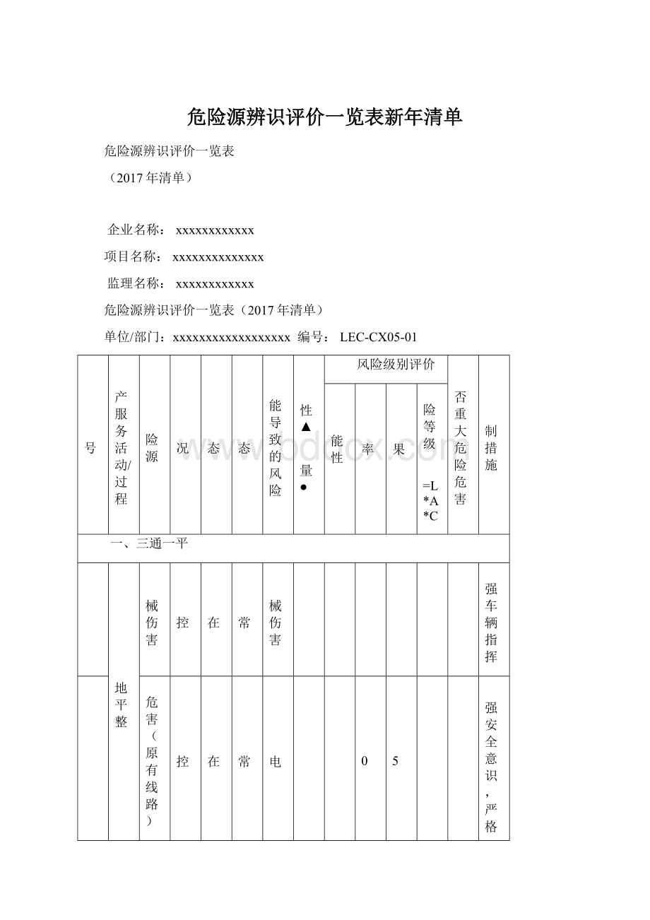 危险源辨识评价一览表新年清单Word格式文档下载.docx