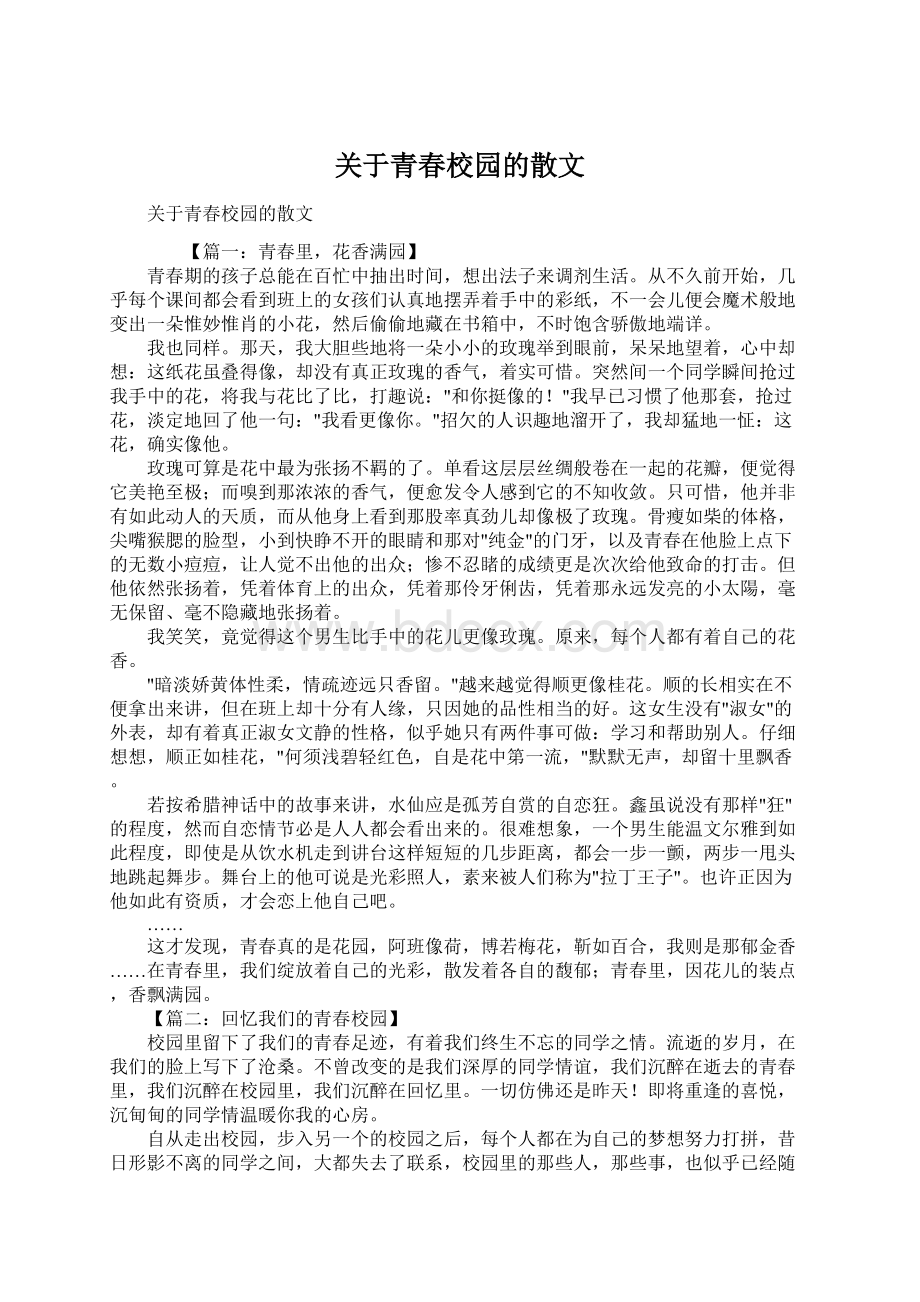 关于青春校园的散文Word格式.docx