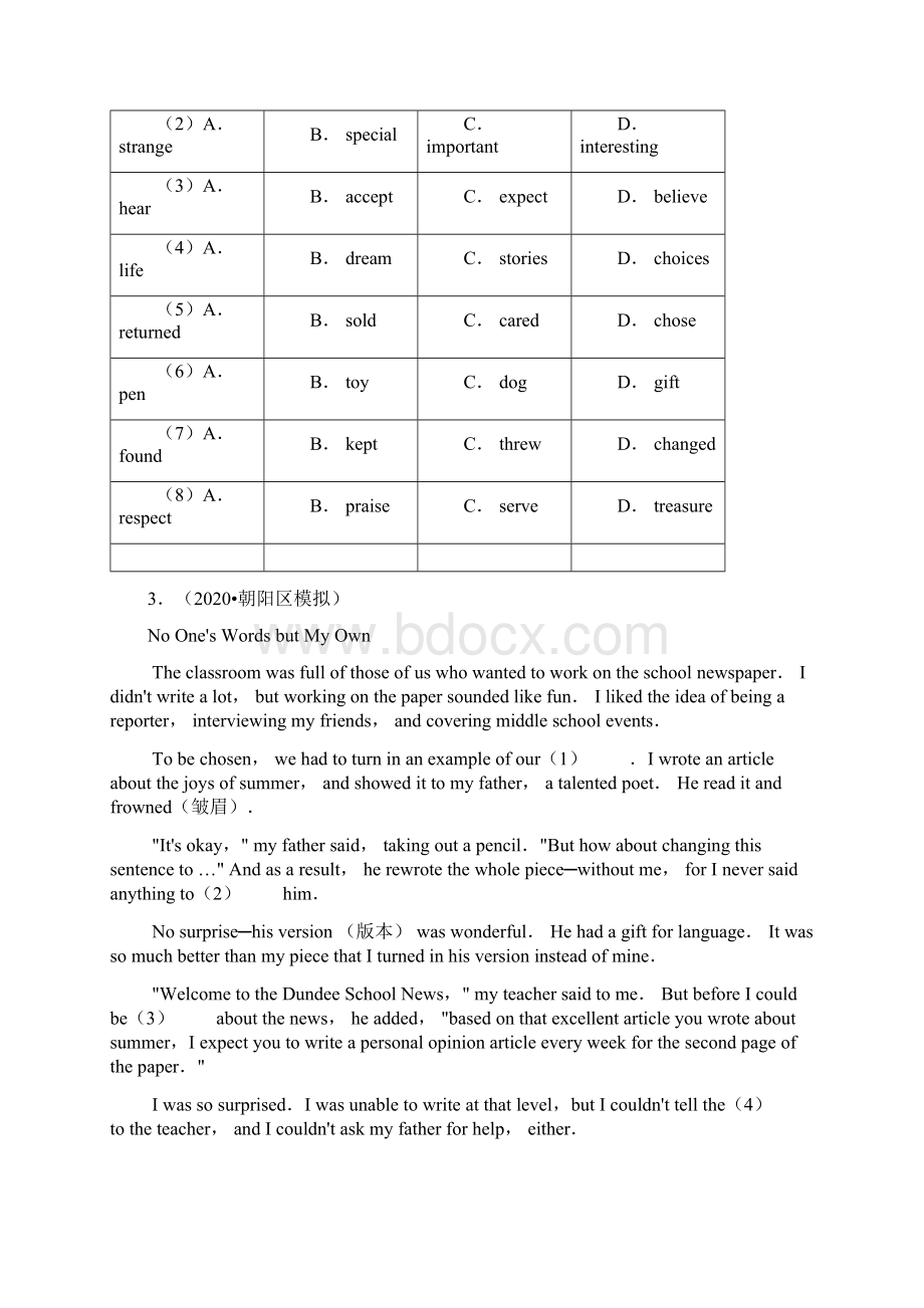 中学英语完型填空练习题含答案.docx_第3页