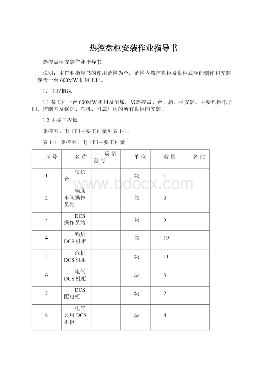 热控盘柜安装作业指导书Word下载.docx