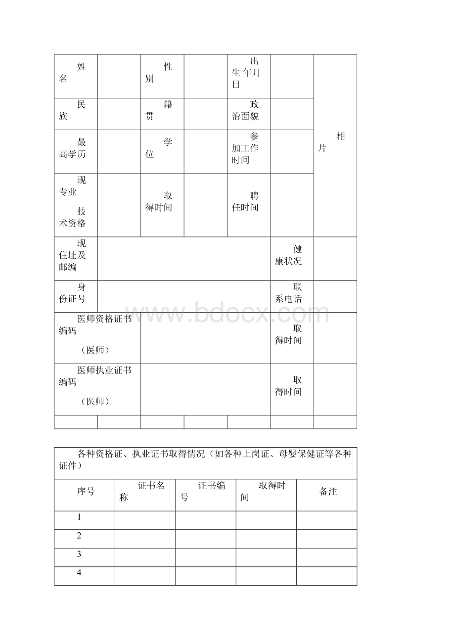 医务人员技术档案表Word格式文档下载.docx_第2页